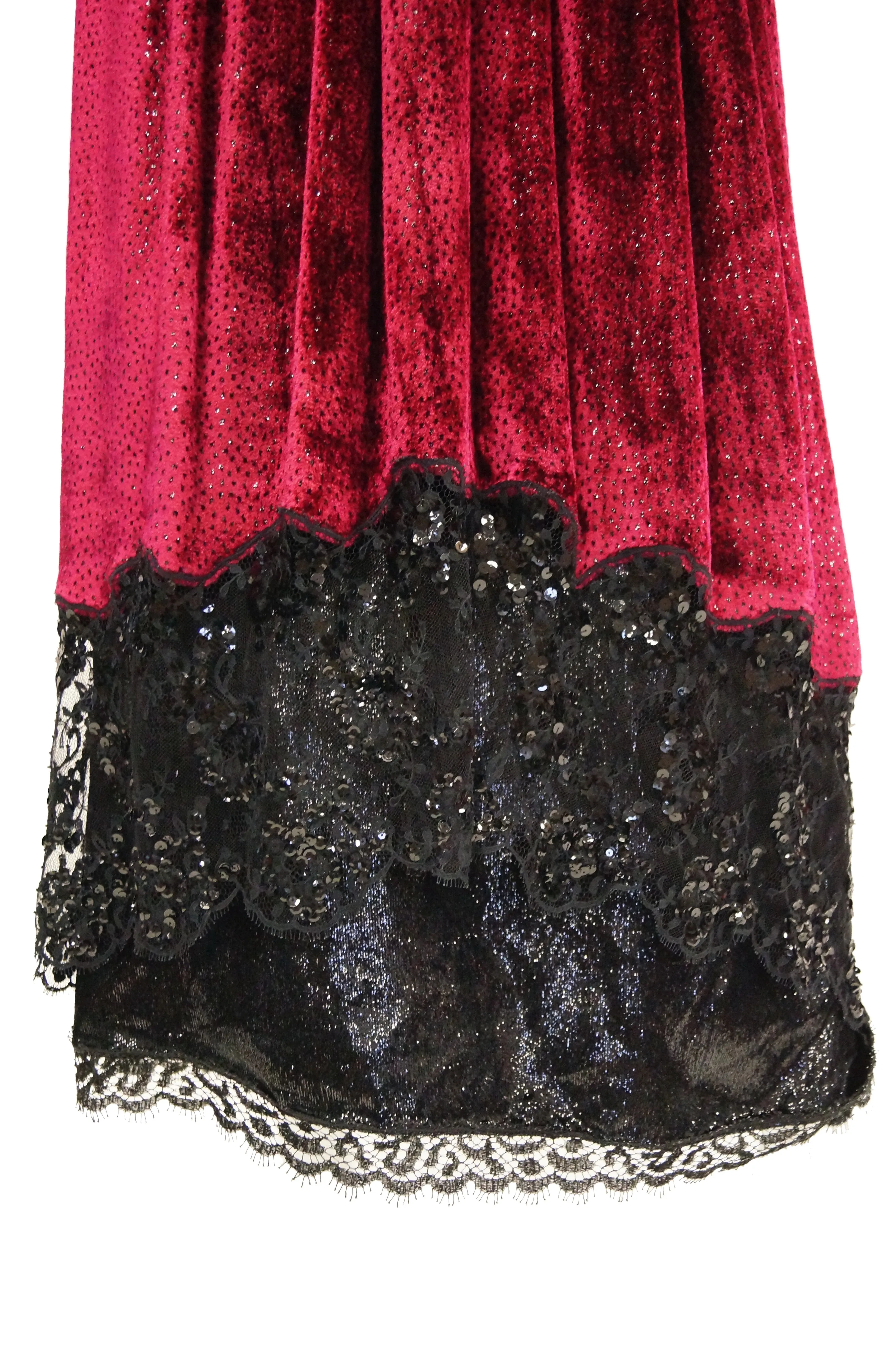 1980s Geoffrey Beene Black and Red Sequin, Lace, and Velvet Evening Dress