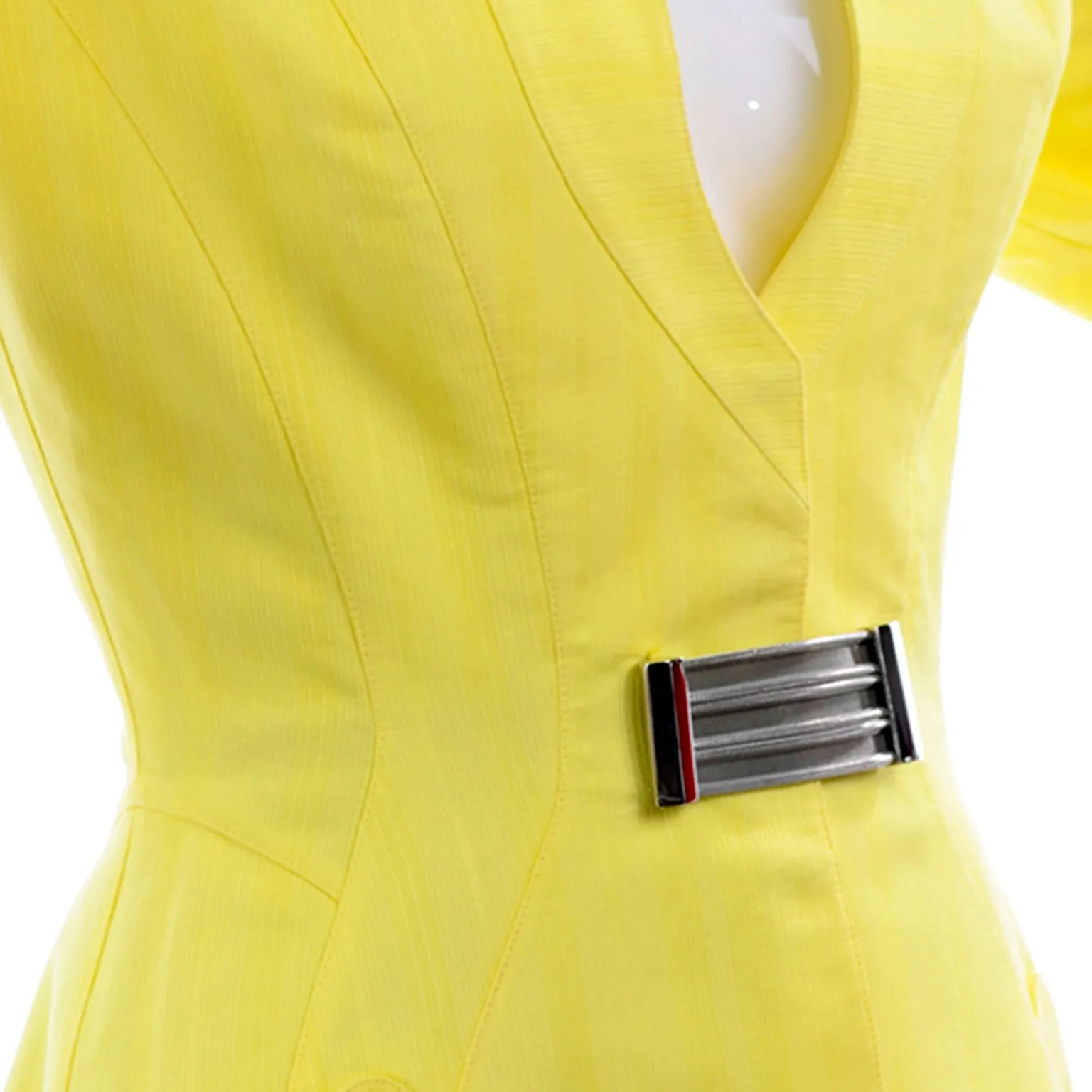 1990s Thierry Mugler Paris Vintage Yellow Jacket and Black Pencil Skirt Suit