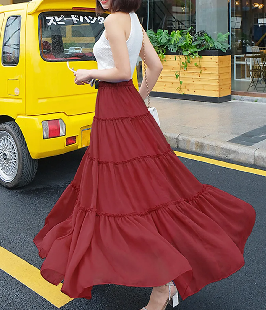 A line soft chiffon skirt women's skirt  3507
