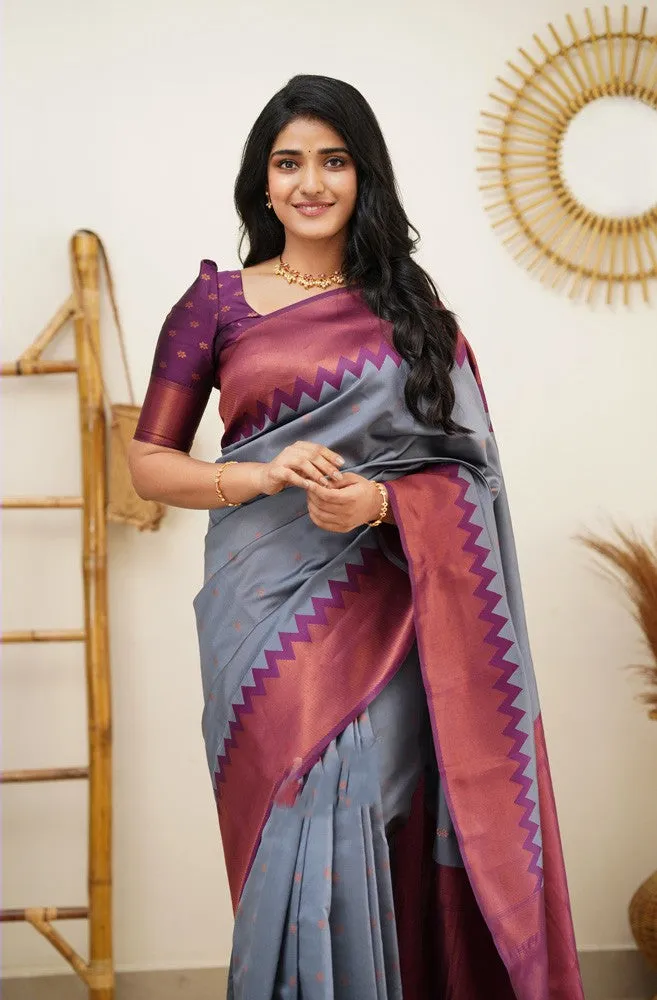 Arresting Grey Soft Silk Saree with Inspiring Blouse Piece