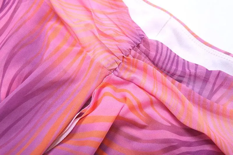 Backless tie dye ruffle tube mini skirt set