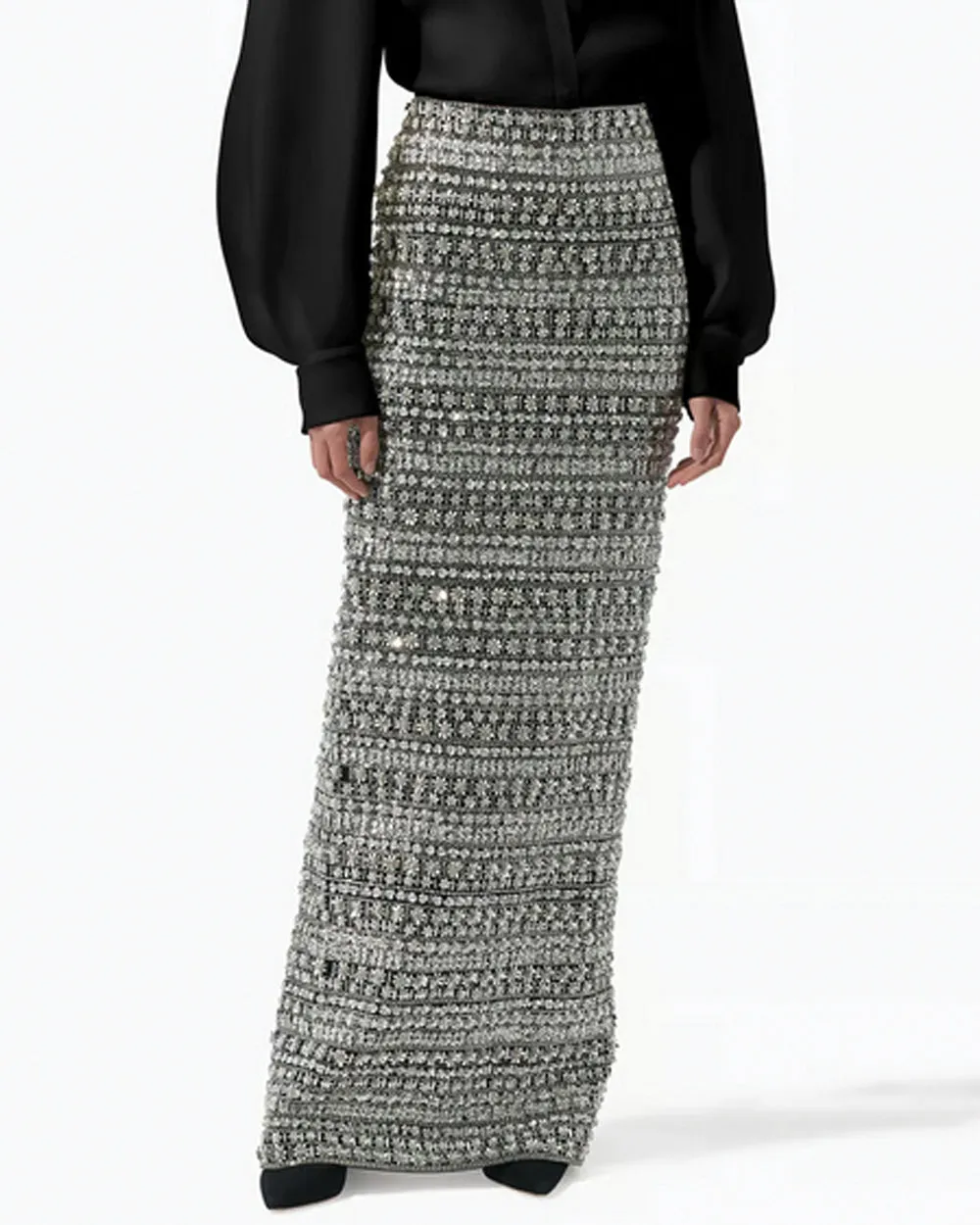Black Embellished Maxi Skirt