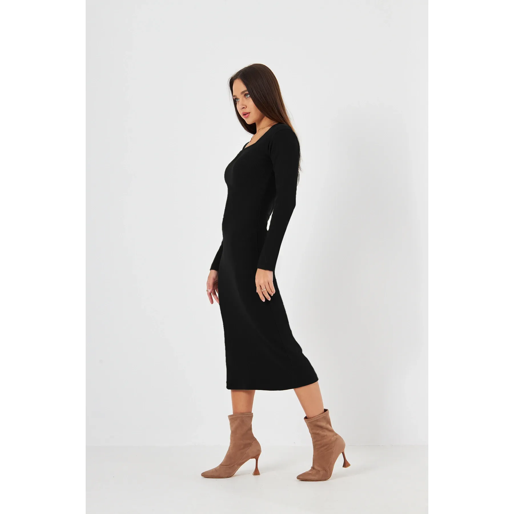 Black Square Neck Bodycon Dress