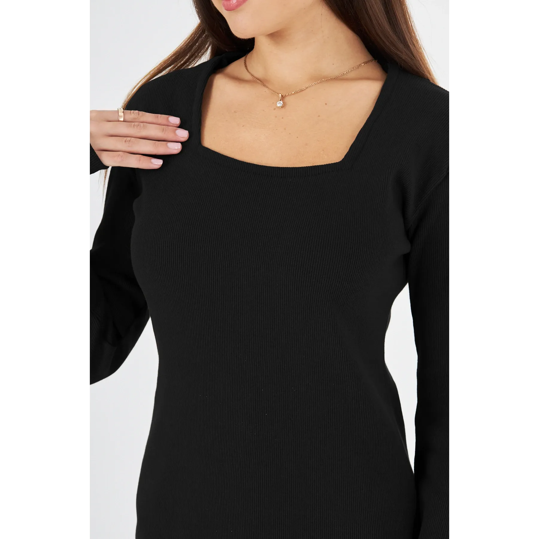 Black Square Neck Bodycon Dress