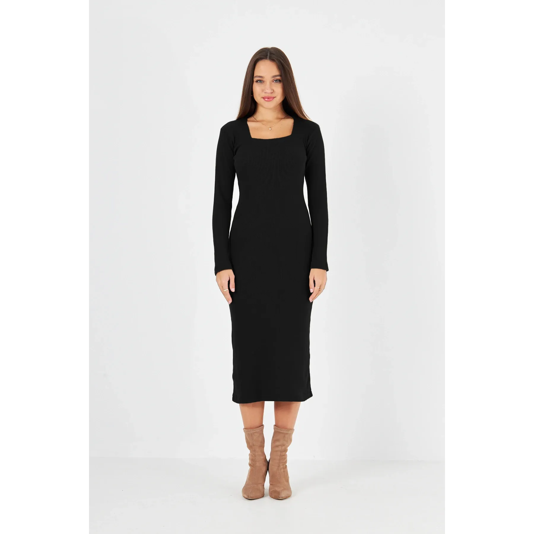 Black Square Neck Bodycon Dress