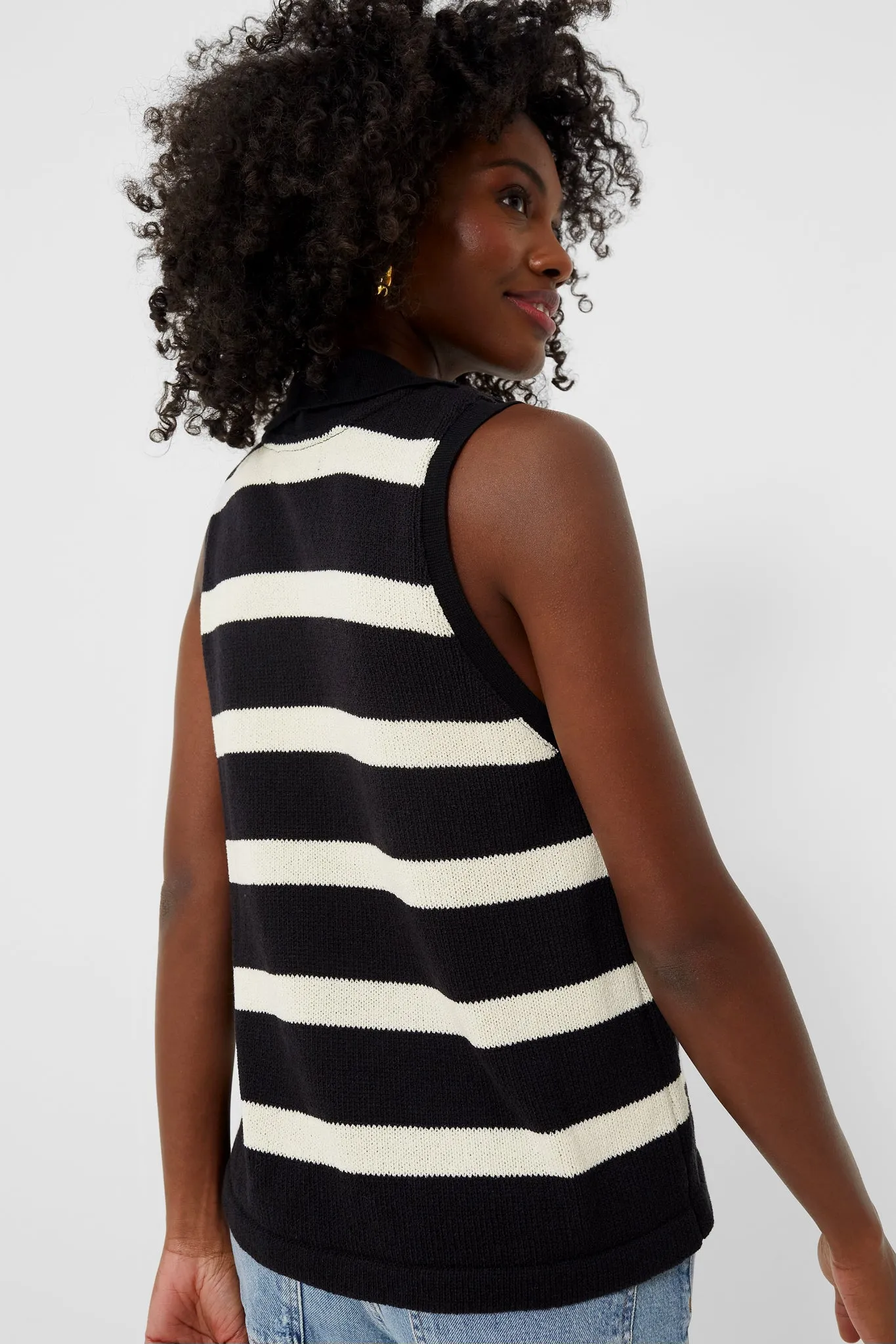 Black Stripe Knit Ada Polo Tank