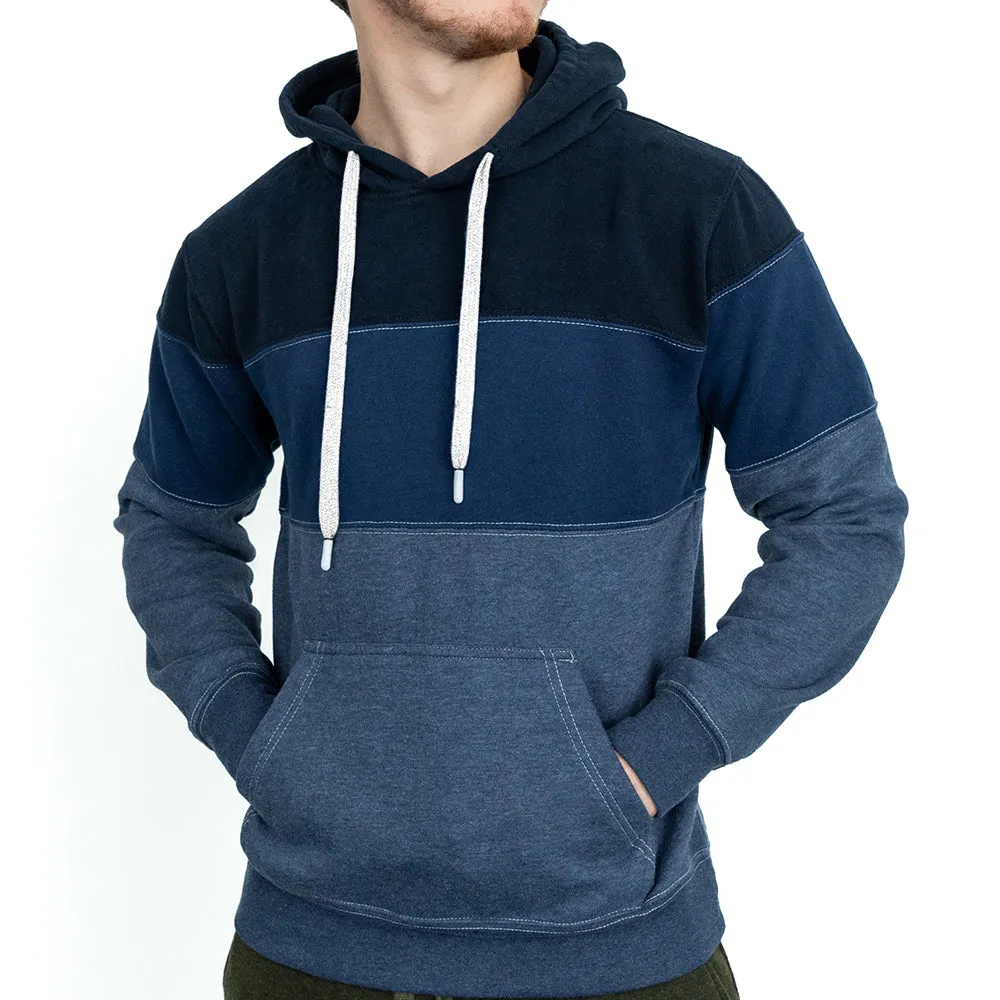 Blue Colorblock Stripe Popover Hoodie