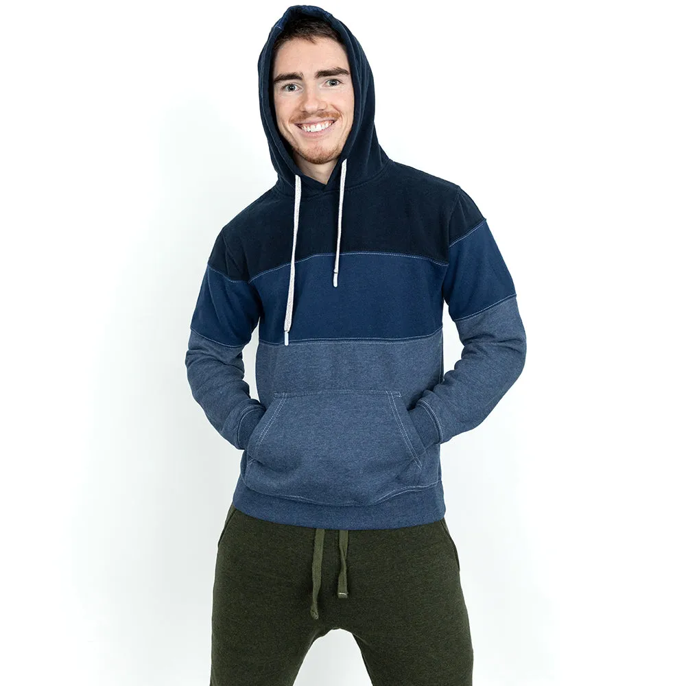 Blue Colorblock Stripe Popover Hoodie