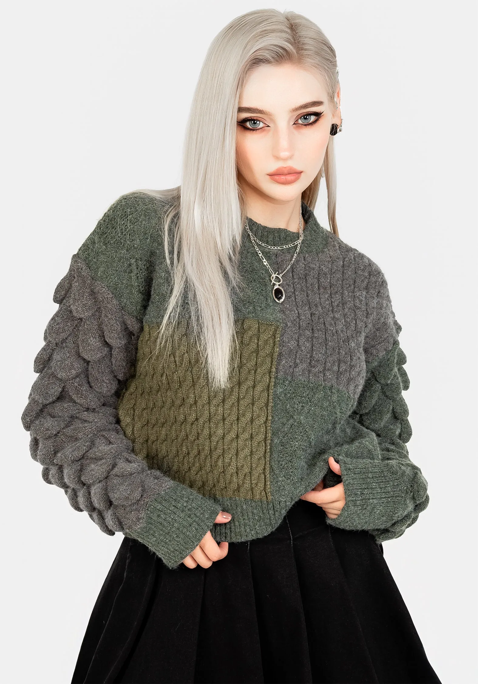 Brazen Spliced Crop Sweater In Cobra Green