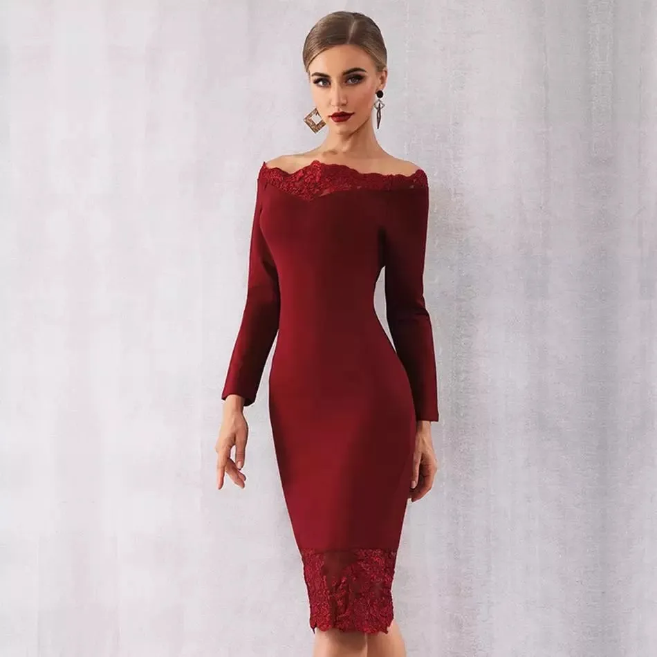 Classy long sleeve bandage dress