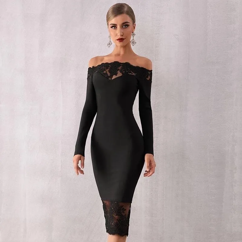 Classy long sleeve bandage dress