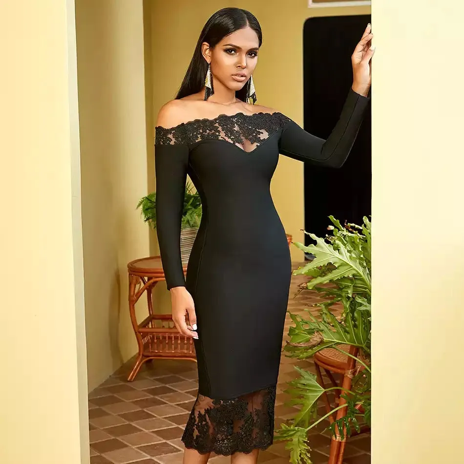 Classy long sleeve bandage dress