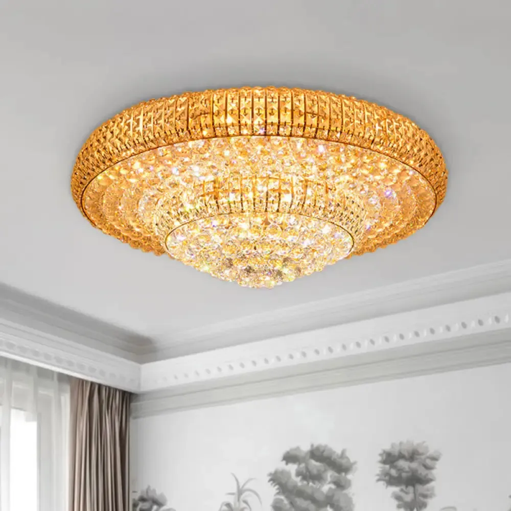 Contemporary Round Crystal LED Flush Light Fixture for Ceiling Mount - 2-Layer Design - Ideal for Living Rooms