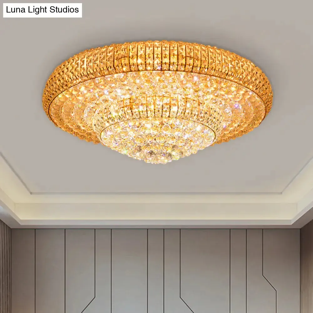 Contemporary Round Crystal LED Flush Light Fixture for Ceiling Mount - 2-Layer Design - Ideal for Living Rooms