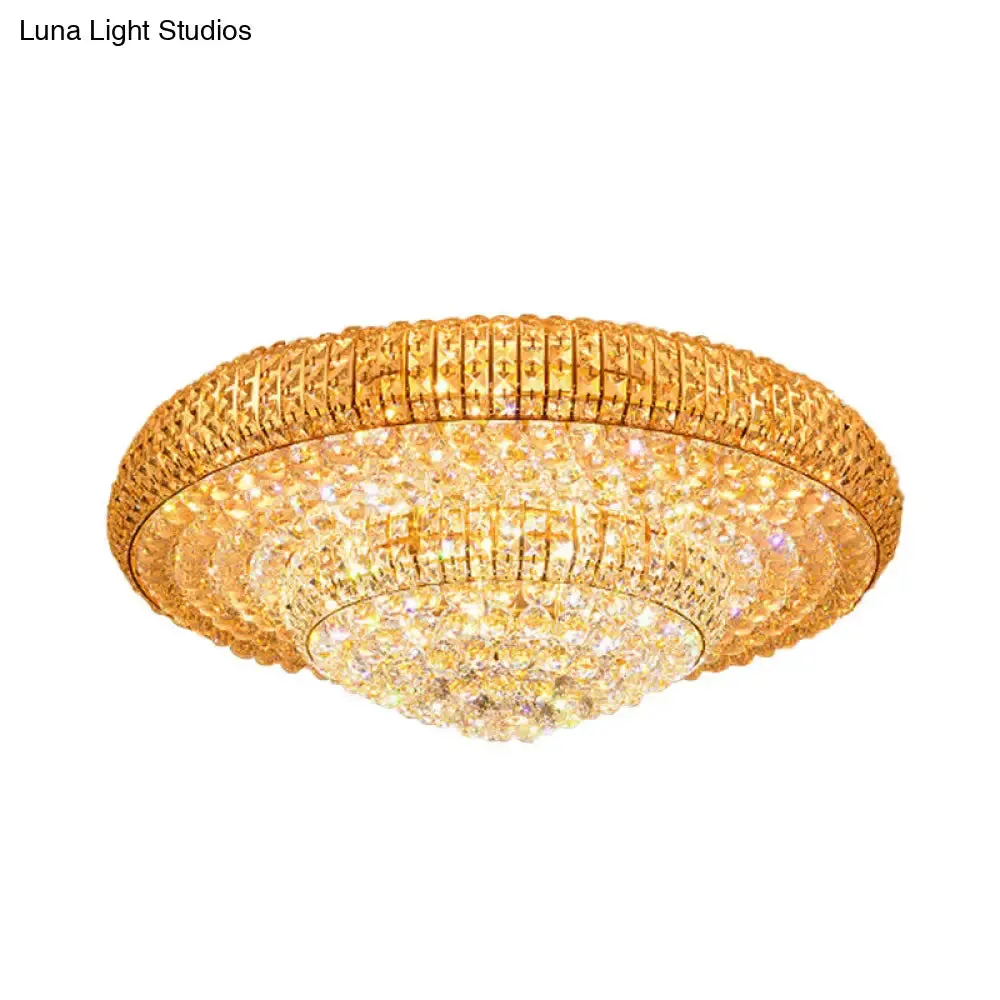 Contemporary Round Crystal LED Flush Light Fixture for Ceiling Mount - 2-Layer Design - Ideal for Living Rooms