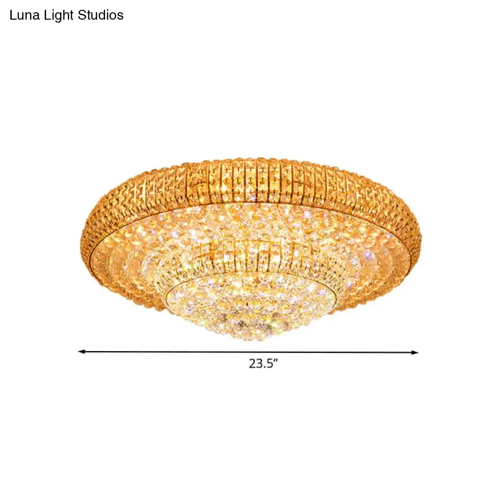 Contemporary Round Crystal LED Flush Light Fixture for Ceiling Mount - 2-Layer Design - Ideal for Living Rooms