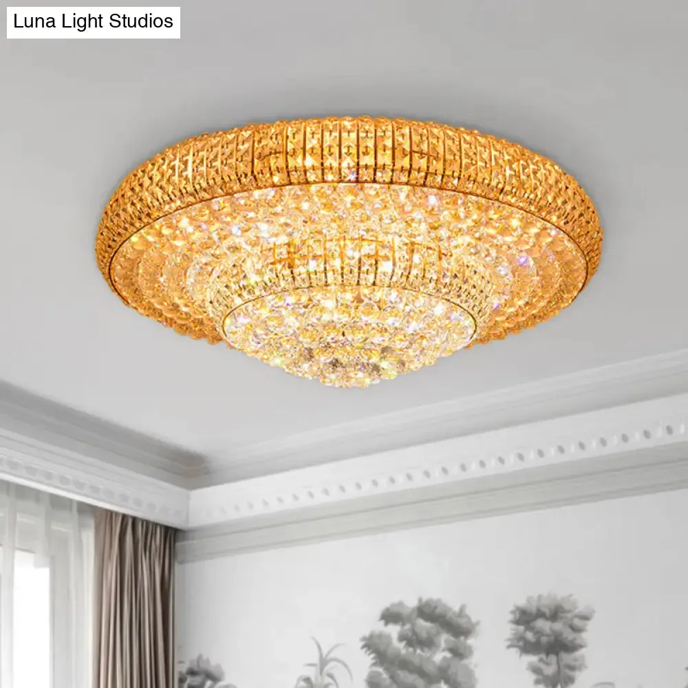Contemporary Round Crystal LED Flush Light Fixture for Ceiling Mount - 2-Layer Design - Ideal for Living Rooms