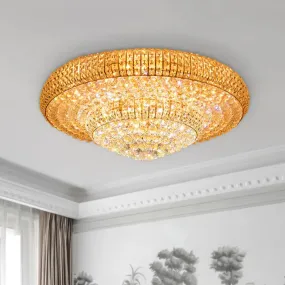 Contemporary Round Crystal LED Flush Light Fixture for Ceiling Mount - 2-Layer Design - Ideal for Living Rooms