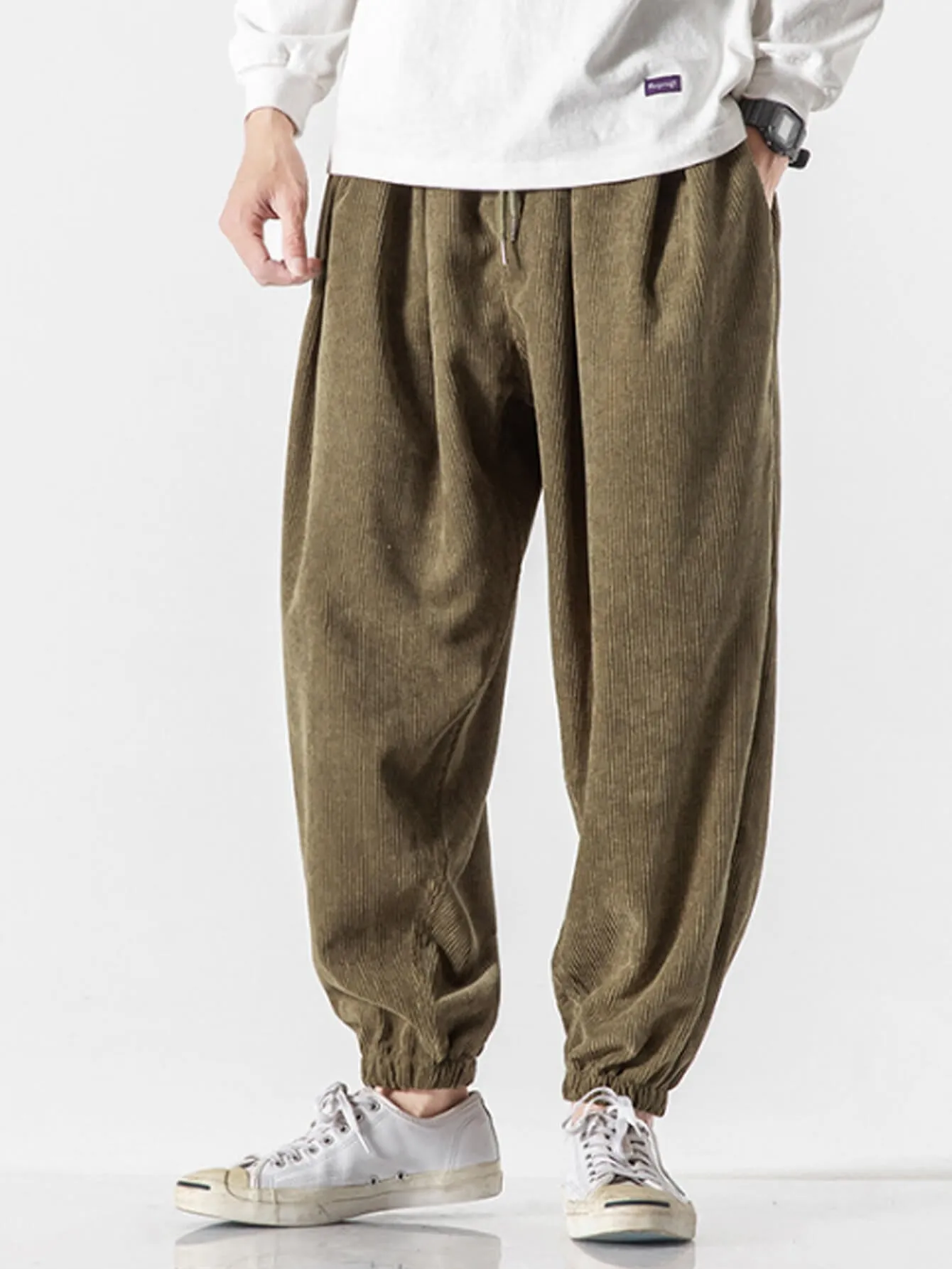 Corduroy Harem Casual Pants Men's Solid Color Bloomers