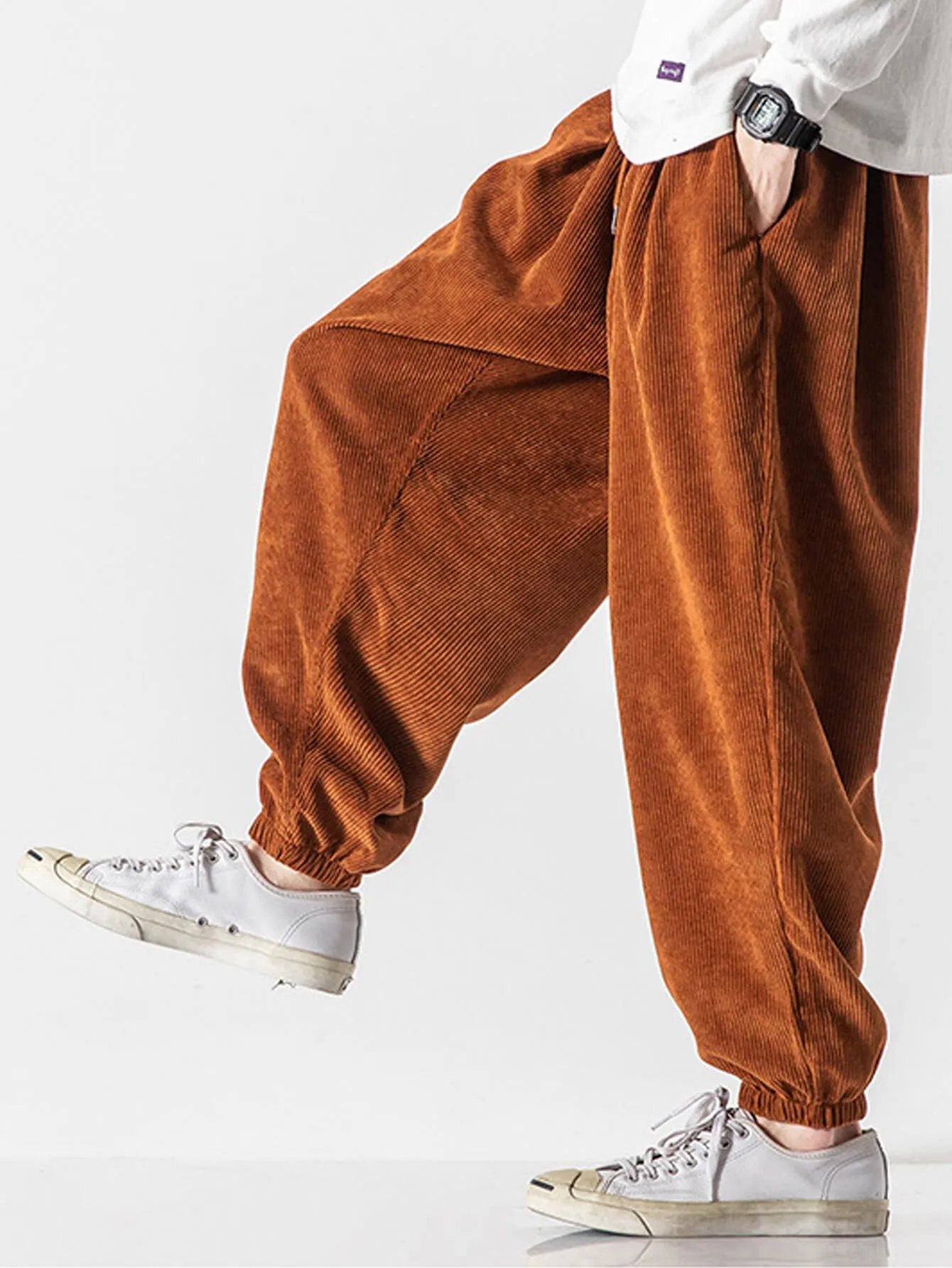 Corduroy Harem Casual Pants Men's Solid Color Bloomers