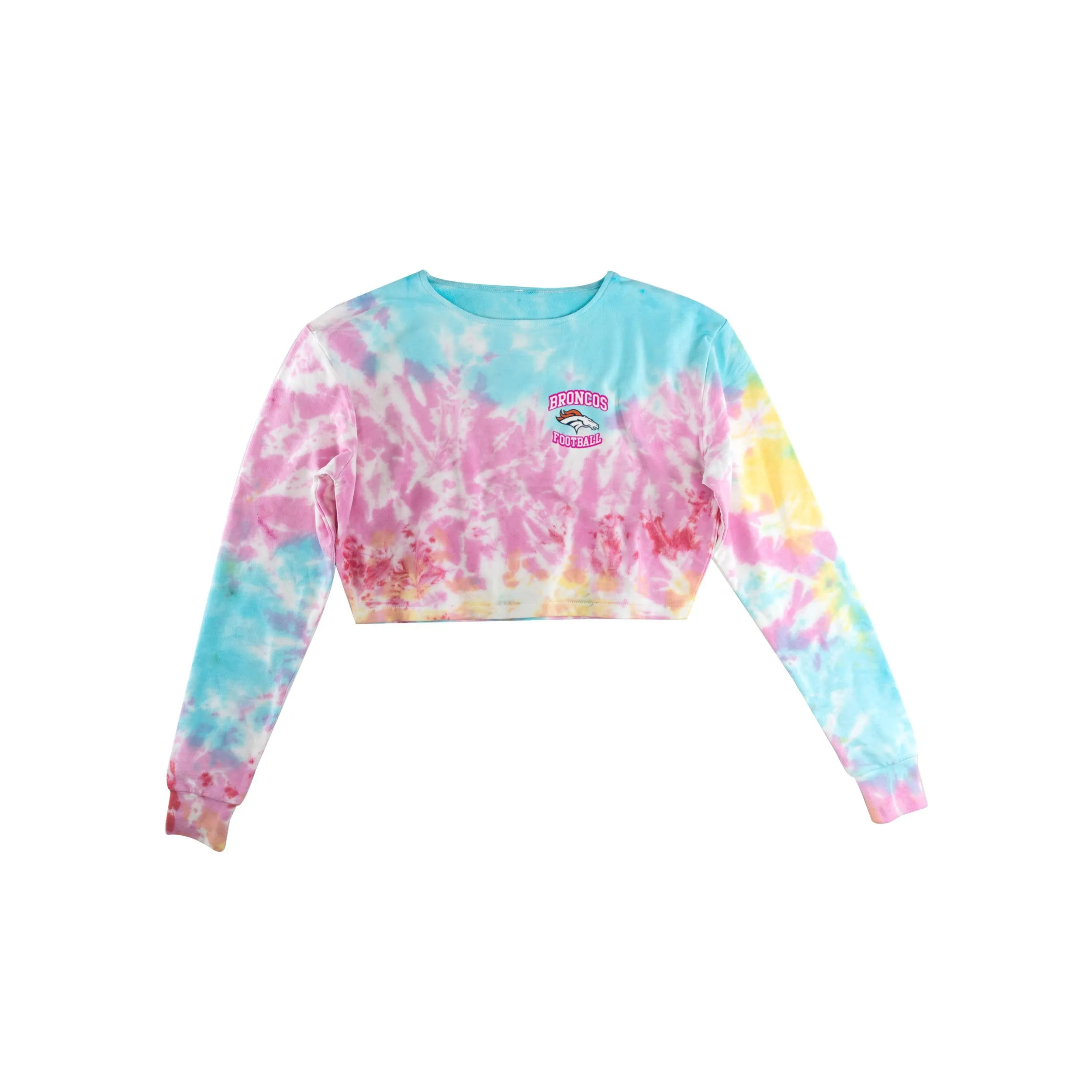 Denver Broncos NFL Womens Pastel Tie-Dye Blast Cropped Sweater