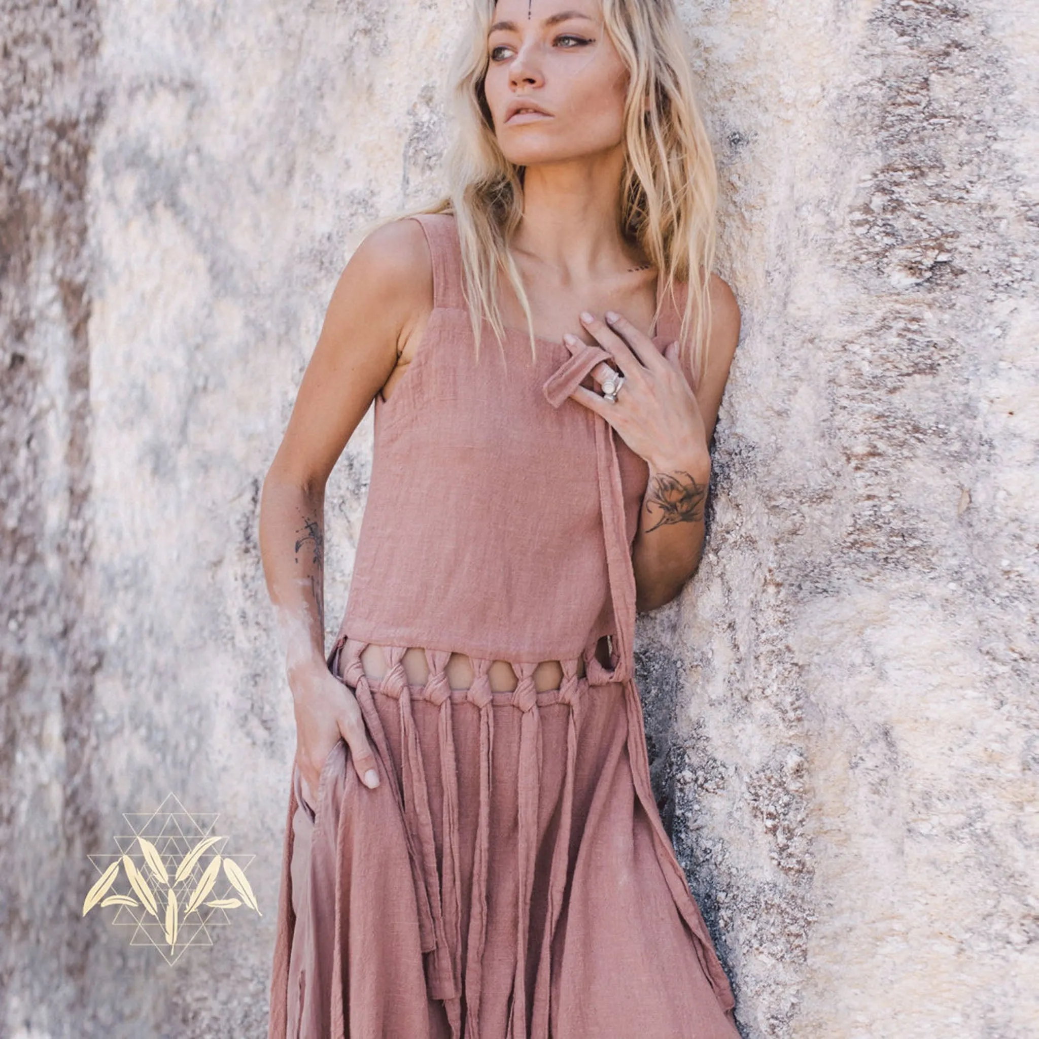 Dusty Pink Tribal Boho Bohemian Cotton Dress  aka "Tribal Soul Dress"