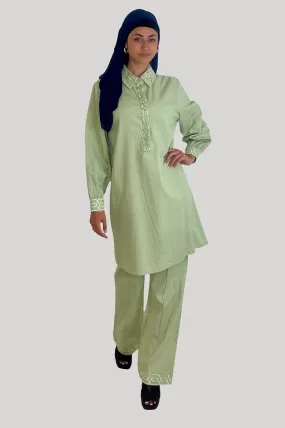 Embroidered Embellished Detail Kurta And Wide Leg Trousers Traditional Coord Set
