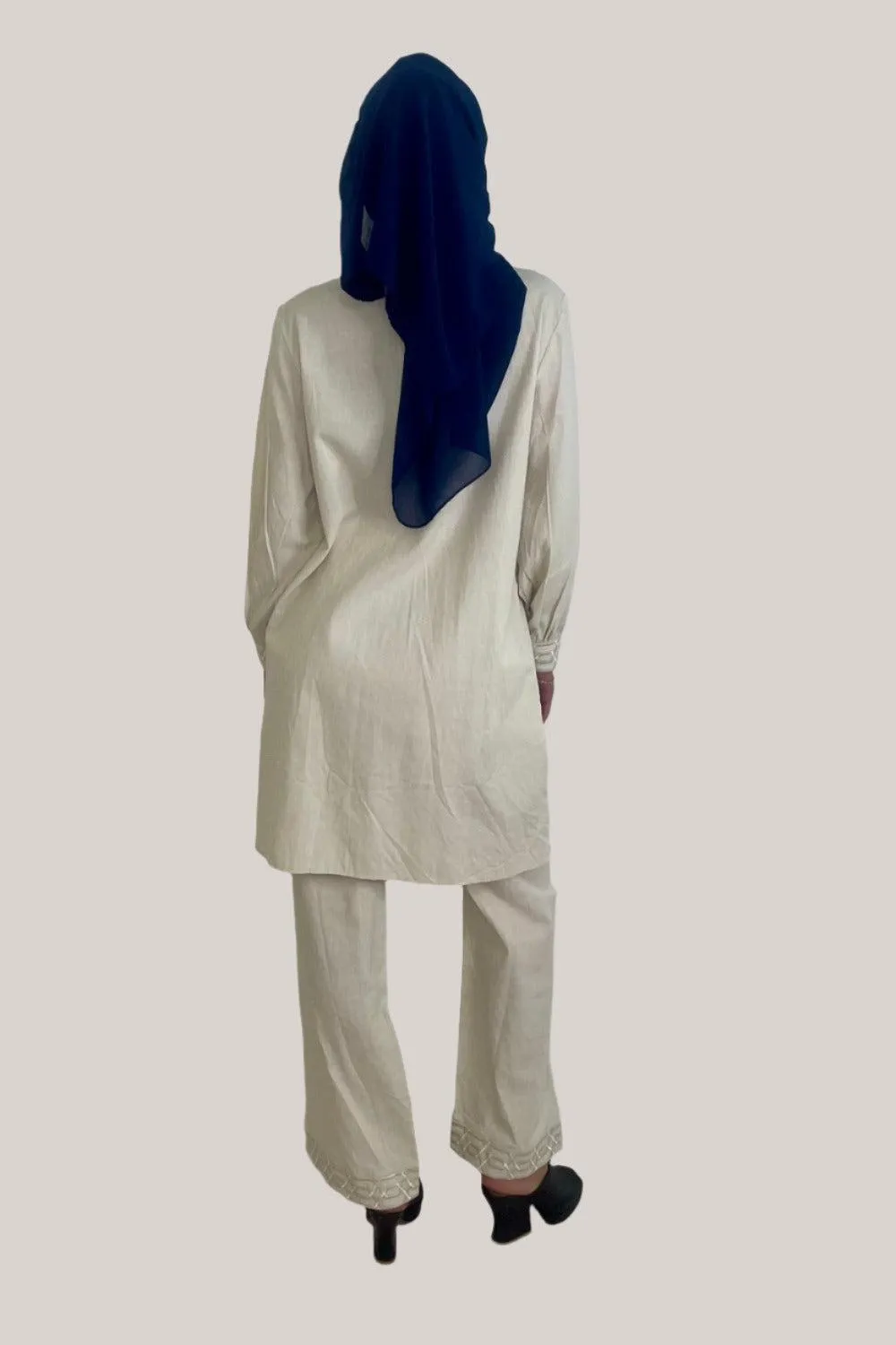 Embroidered Embellished Detail Kurta And Wide Leg Trousers Traditional Coord Set
