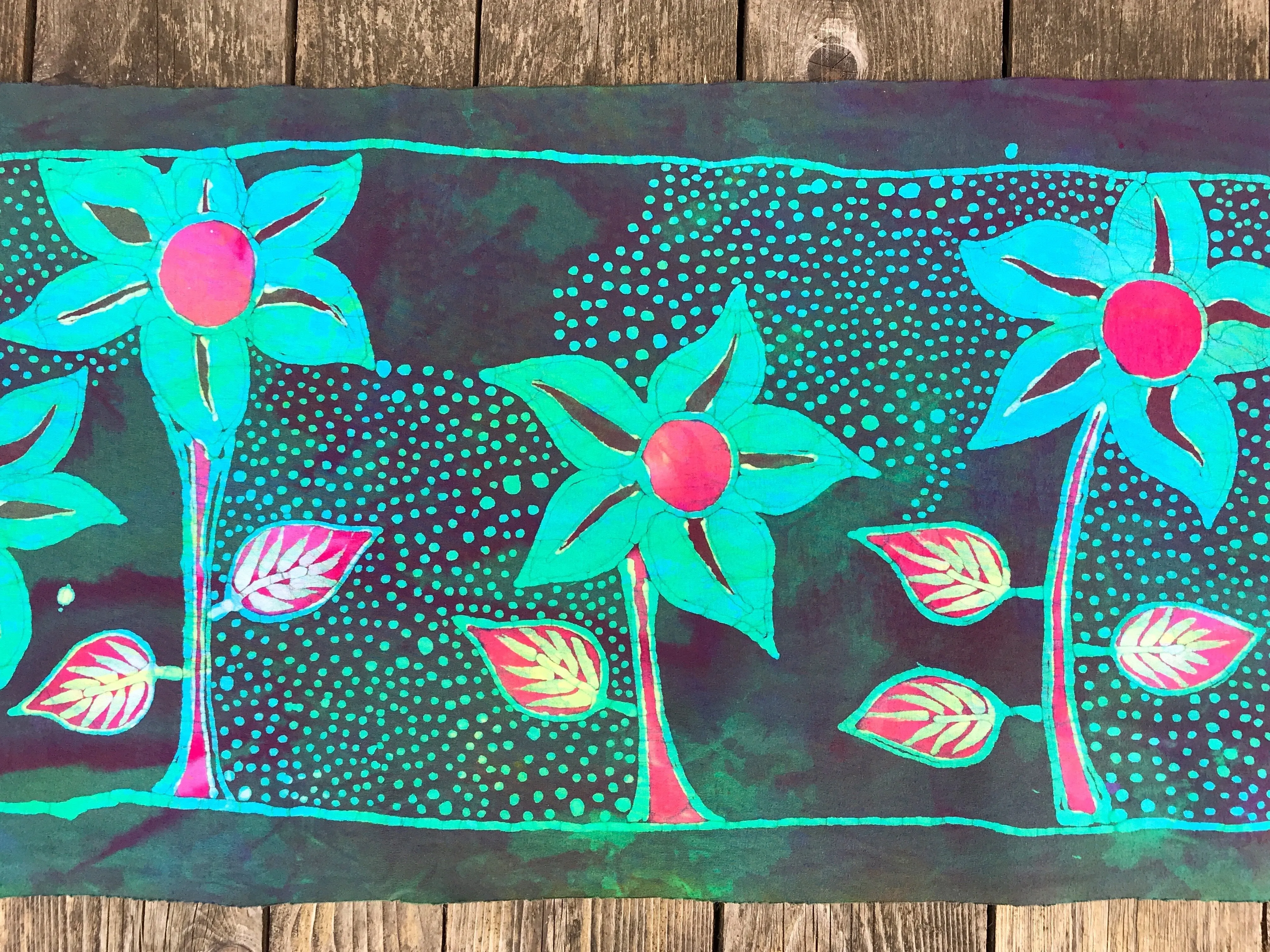 Flower Garden - Hand Painted Batik Fabric Scarf