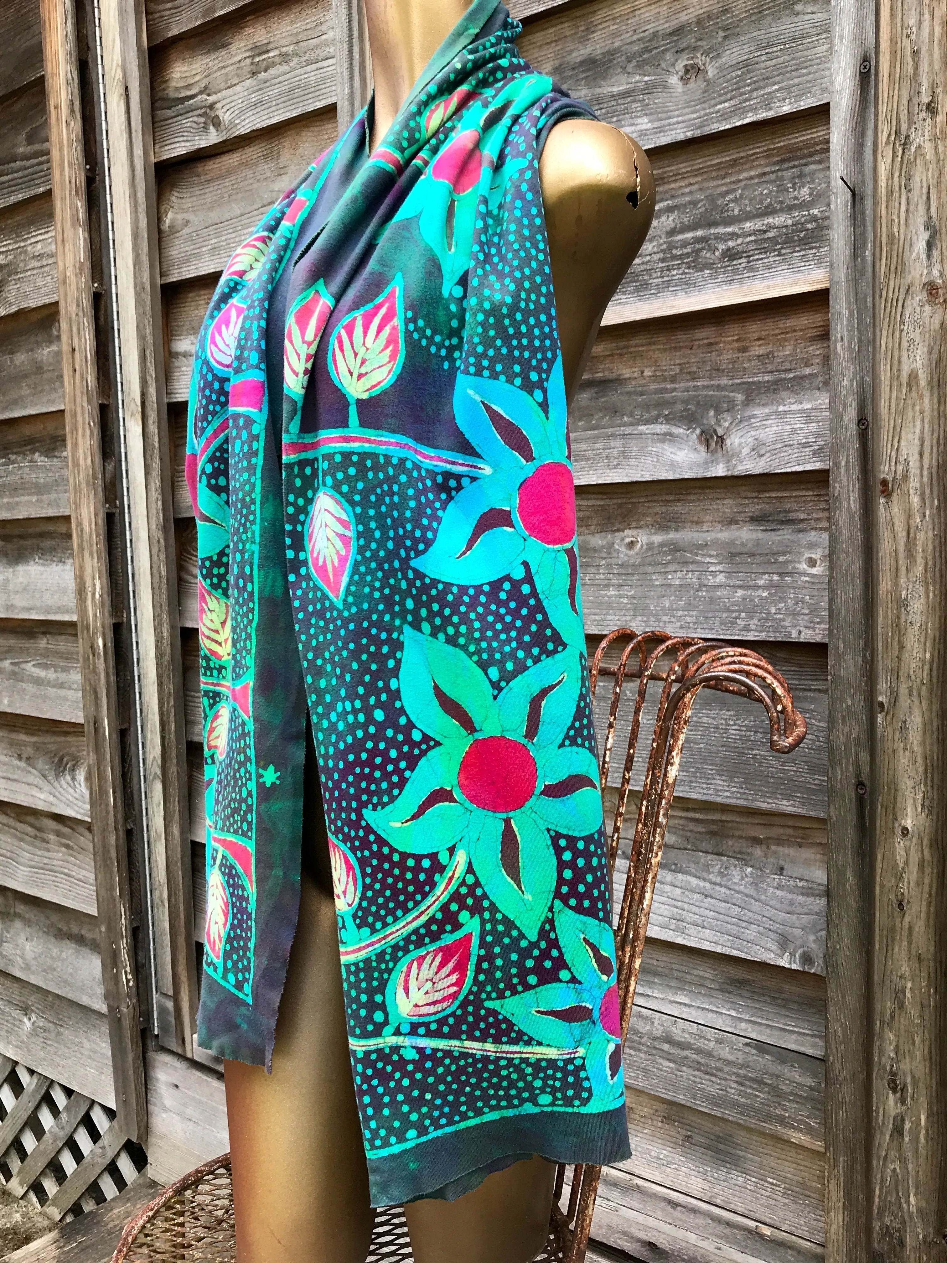 Flower Garden - Hand Painted Batik Fabric Scarf