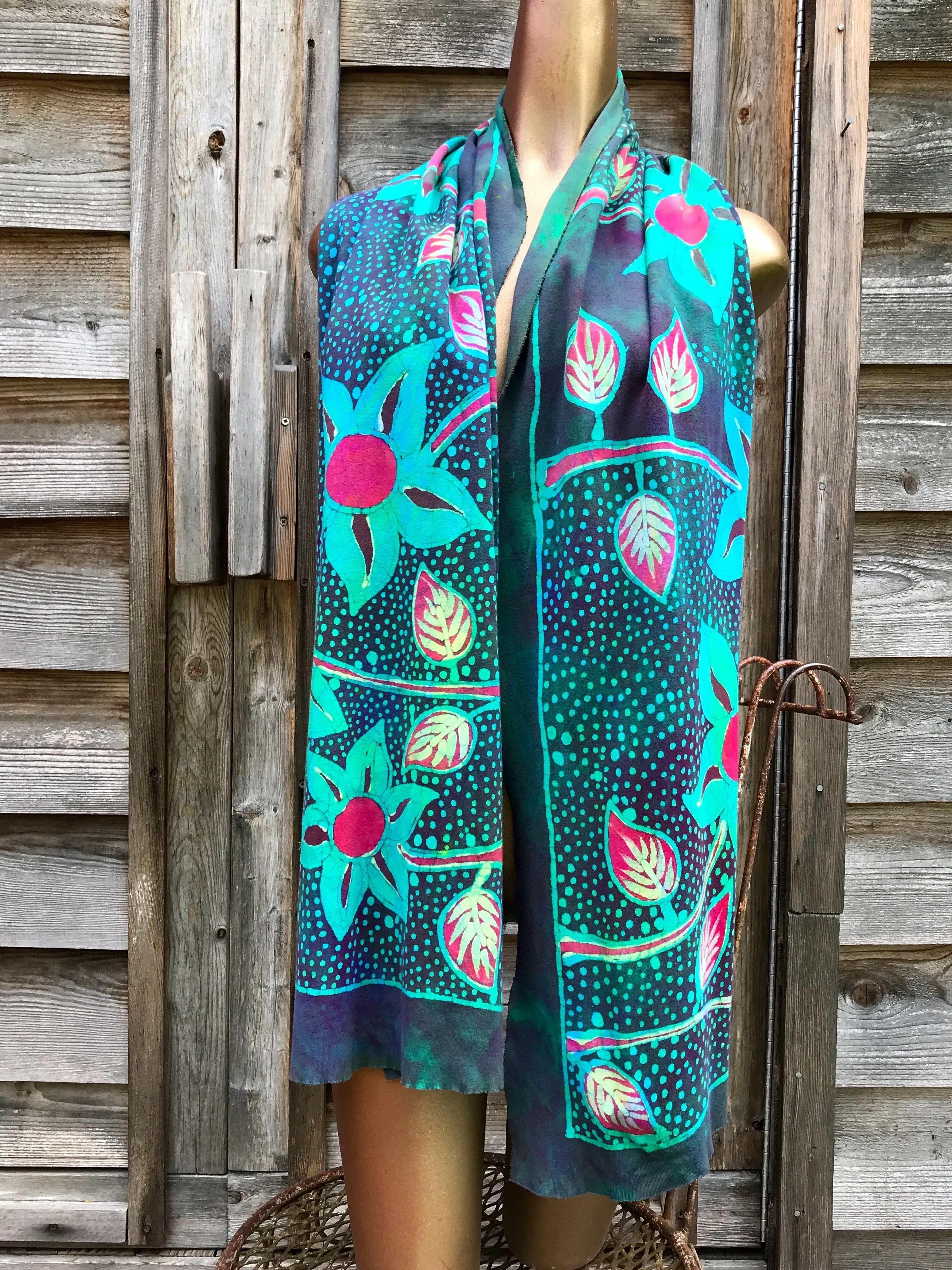 Flower Garden - Hand Painted Batik Fabric Scarf