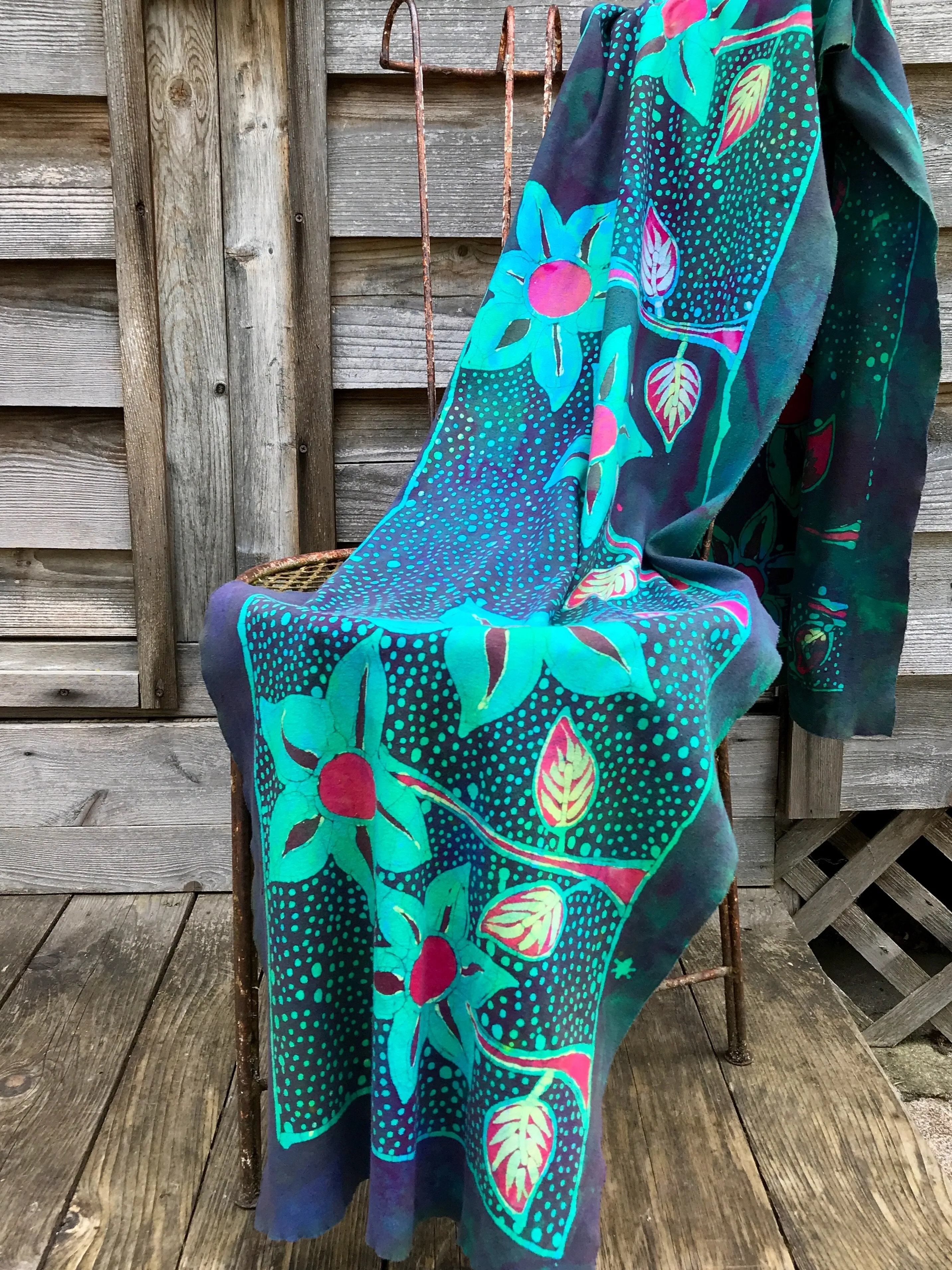 Flower Garden - Hand Painted Batik Fabric Scarf