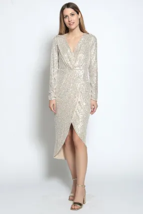 Full Sleeve Sequin dress with plunge neck