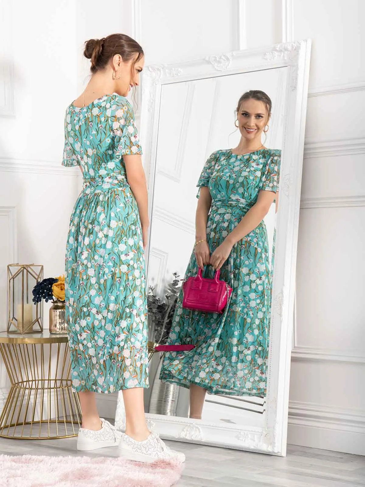 Giana Floral Midi Dress, Green Floral