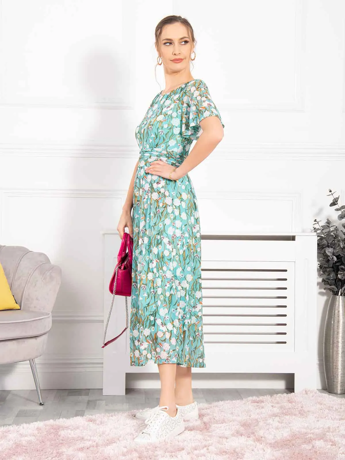 Giana Floral Midi Dress, Green Floral