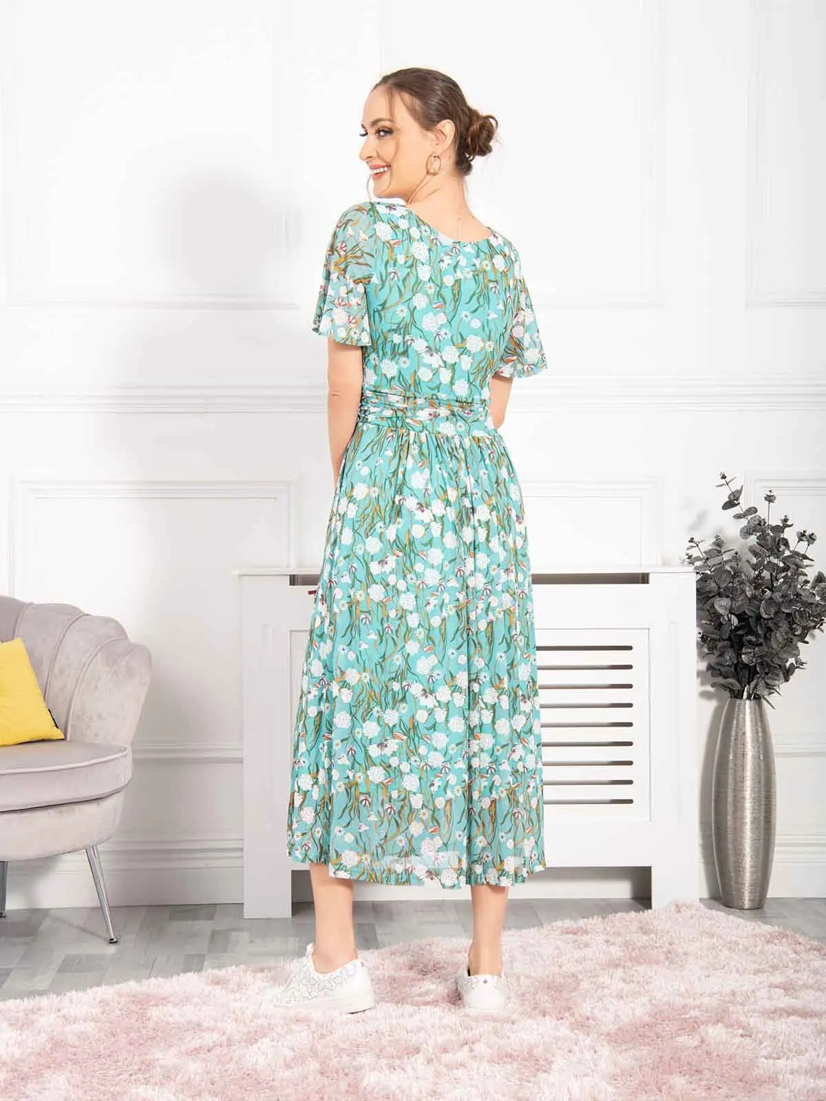 Giana Floral Midi Dress, Green Floral