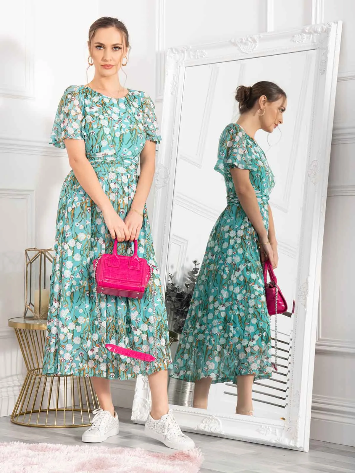 Giana Floral Midi Dress, Green Floral