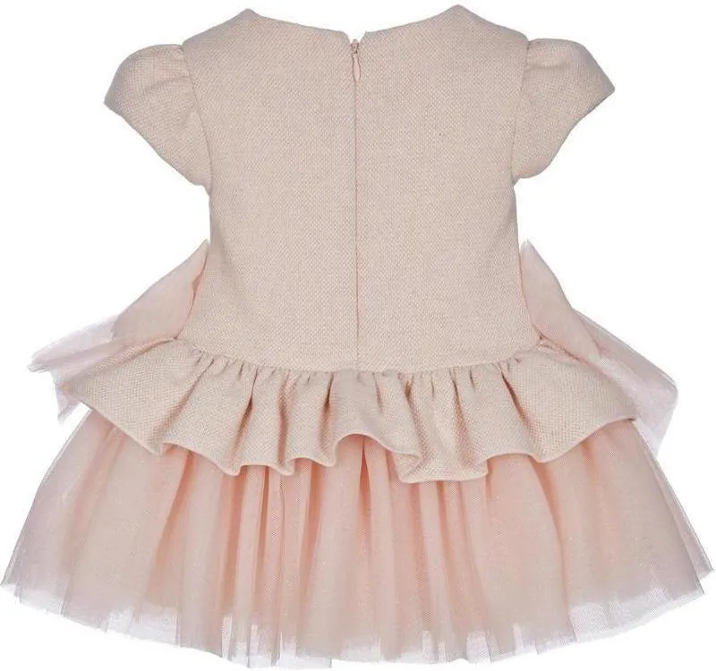 Girls Pink Tulle Trim Dress