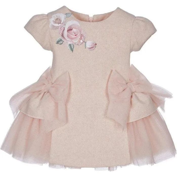 Girls Pink Tulle Trim Dress