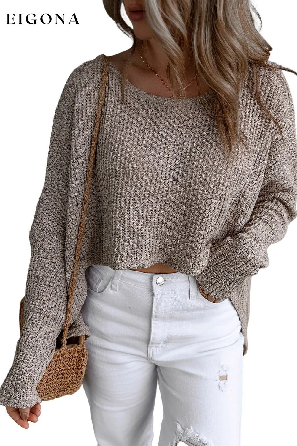 Gray Slouchy Dolman Sleeve High Low Sweater