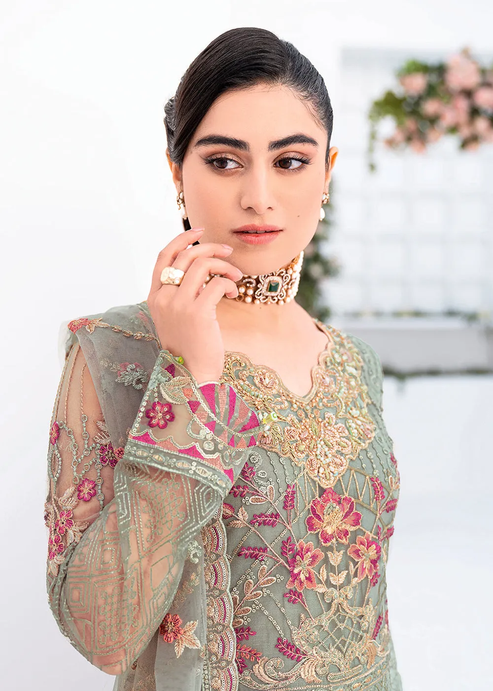 Green Net Embroidered Suit - Ramsha Minhal Collection Vol 8 - #M-802