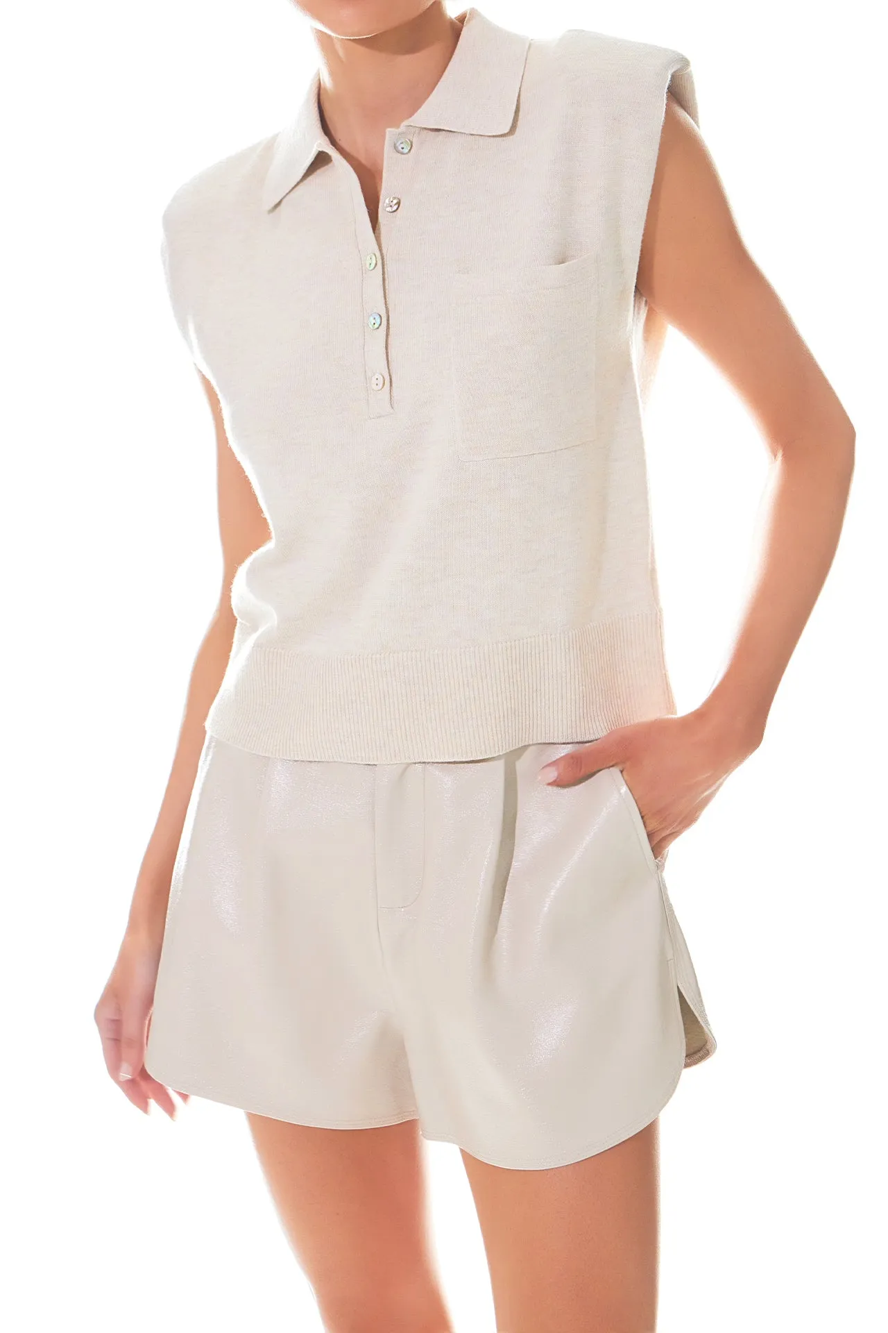 Grey Lab - Soft Sleeveless Knit Polo Top
