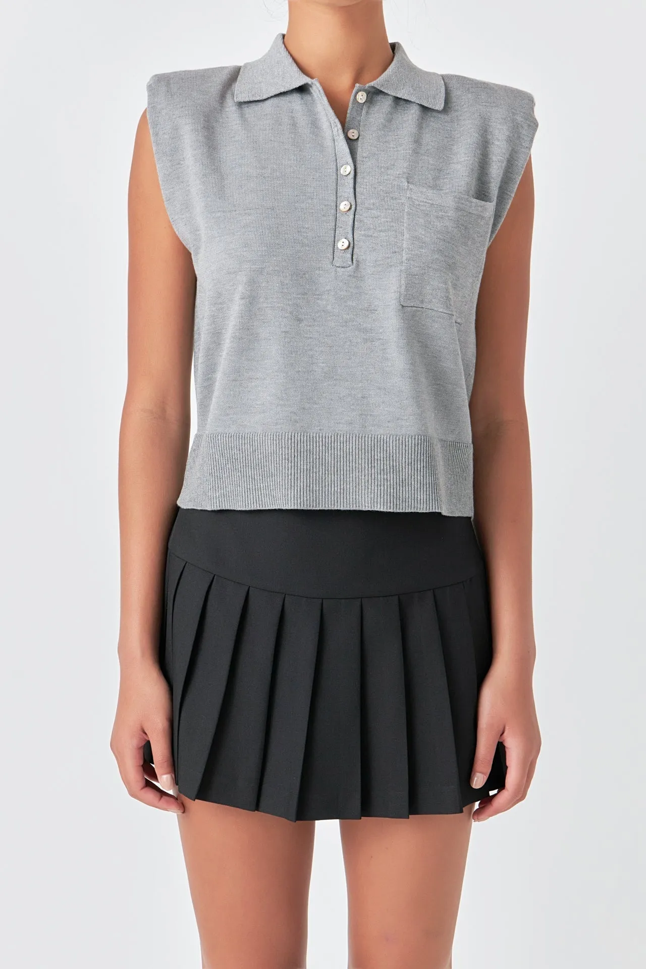 Grey Lab - Soft Sleeveless Knit Polo Top