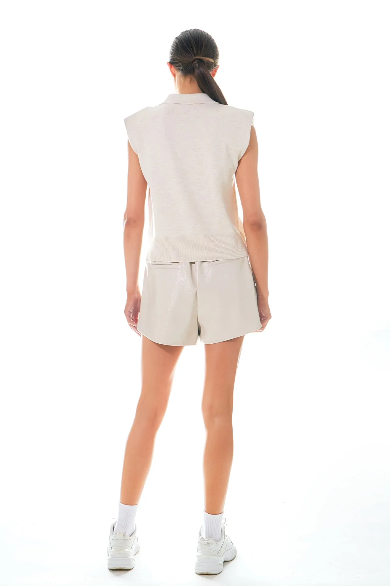 Grey Lab - Soft Sleeveless Knit Polo Top