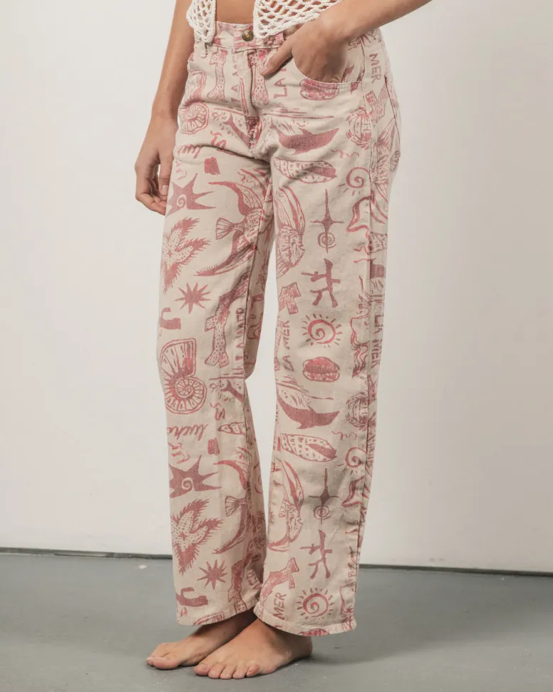 JOY TROUSERS IN BEIGE AND RED