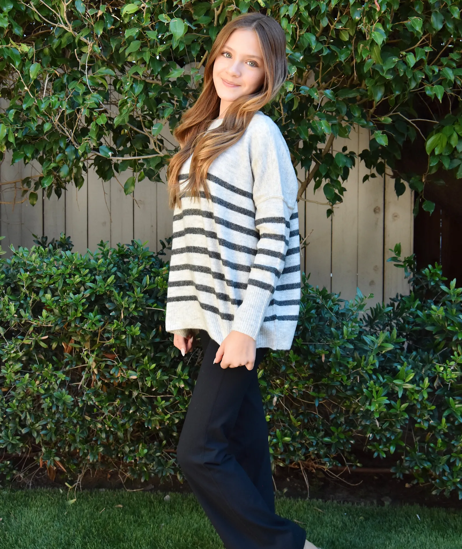 Katie J NYC Girls Grey Striped Nellie Sweater
