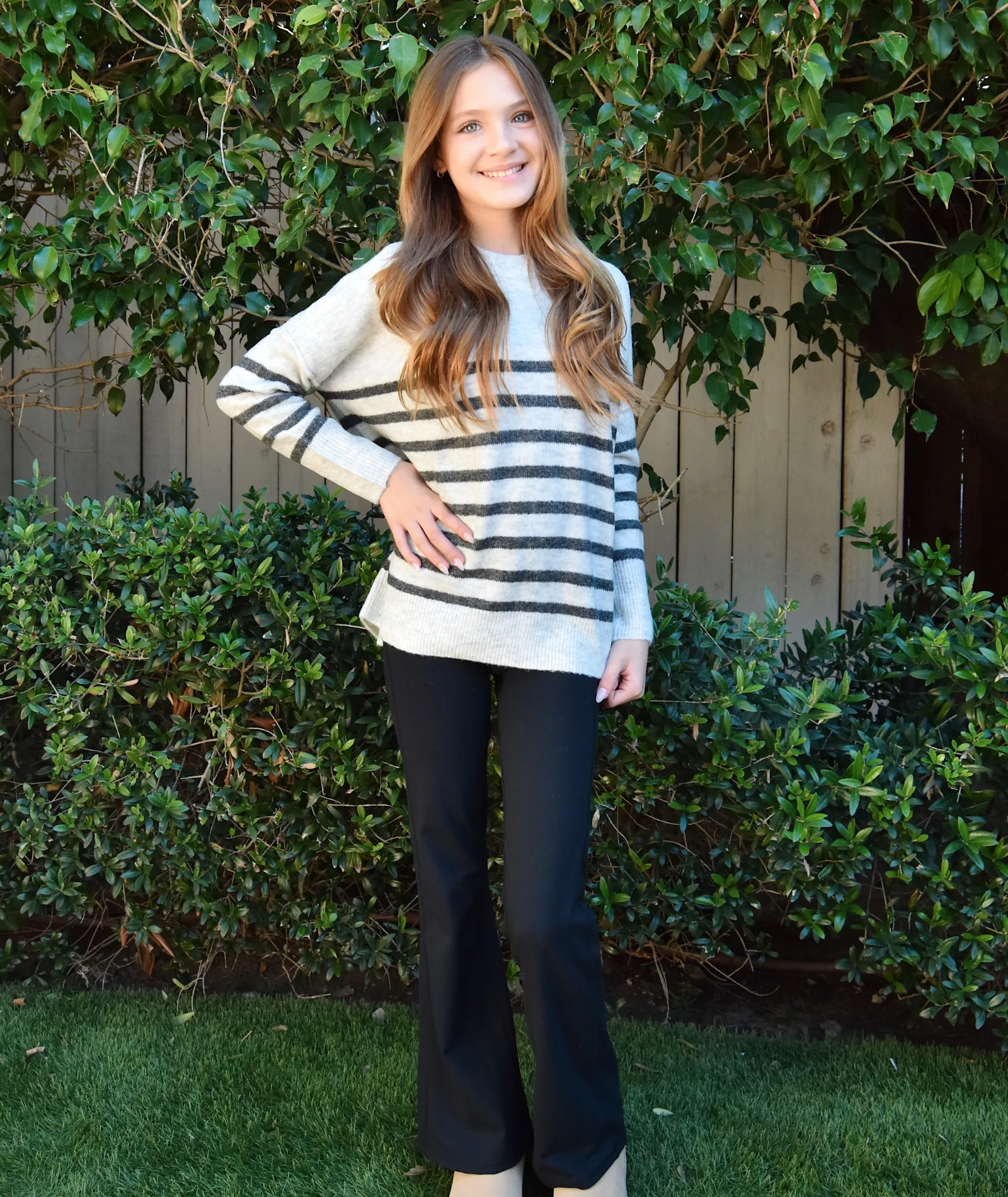 Katie J NYC Girls Grey Striped Nellie Sweater