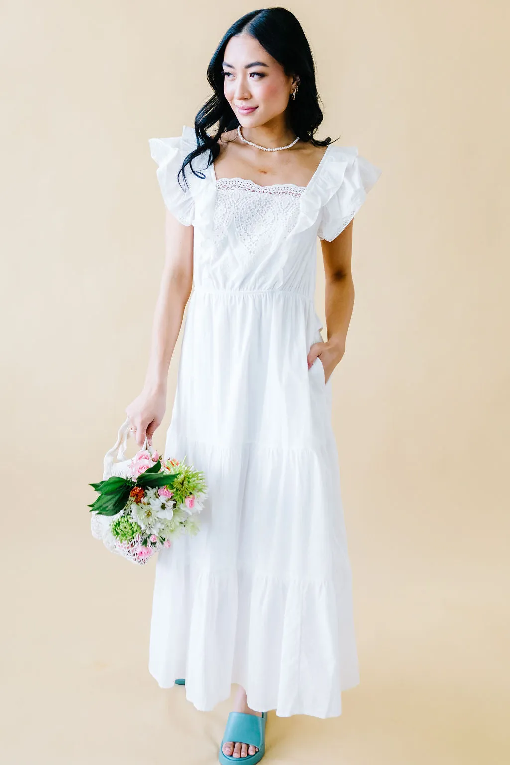 Kensington Lace Detail Maxi in Ivory