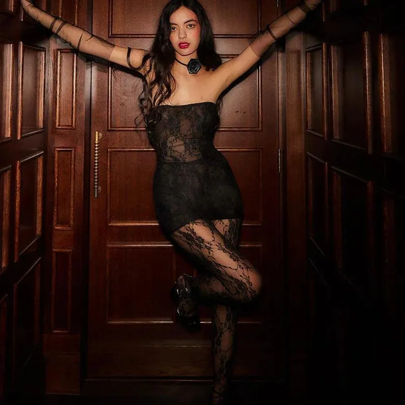 Lace Wrap Chest Dress: Sophisticated Evening Party Suit