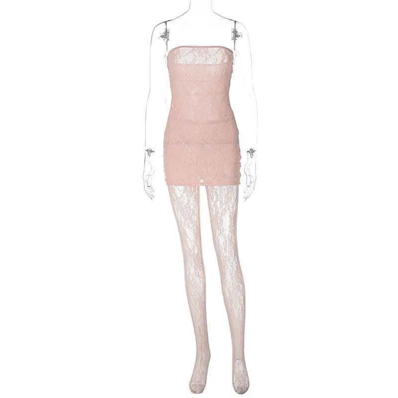 Lace Wrap Chest Dress: Sophisticated Evening Party Suit